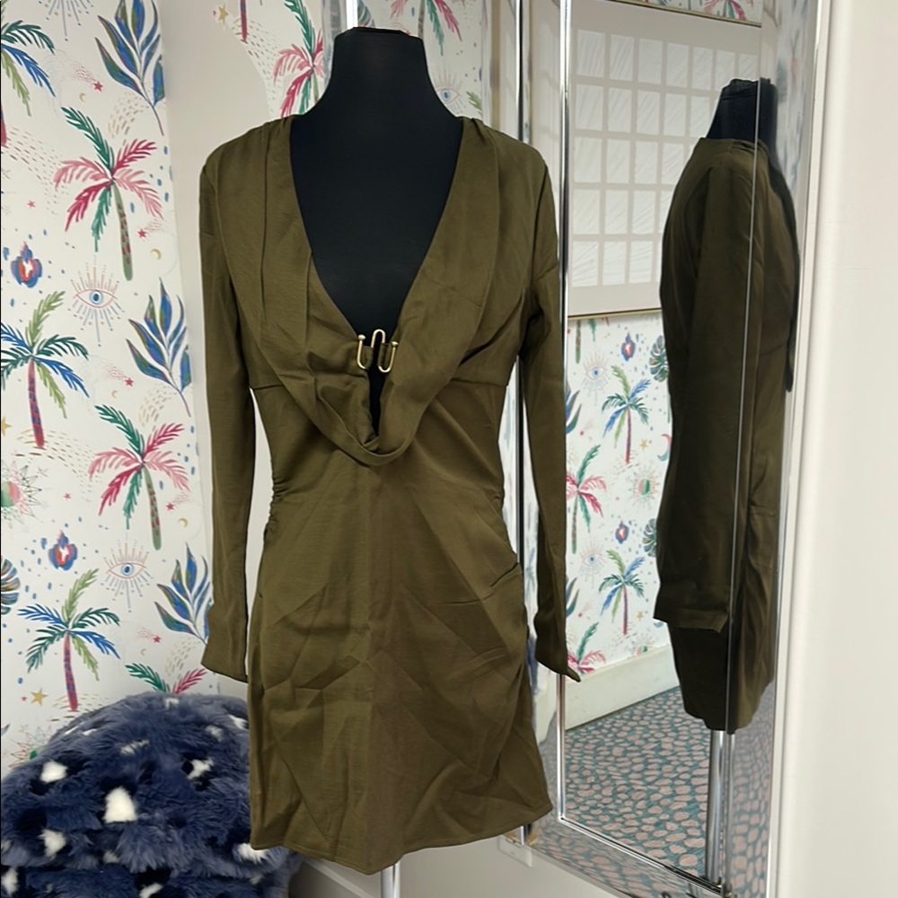 Cult Gaia Green Bodycon Long Sleeve Mini Dress